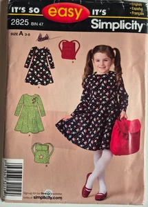 SIMPLICITY PATTERN 2825 DRESSES BACKPACK GIRLS SIZES 3 4 5 6 7 8 UNCUT FF - Picture 1 of 3