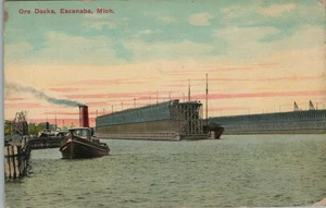 Erz Docks Escanaba Michigan MI Obere Halbinsel Große Seen Schiff Postkarte - Bild 1 von 2