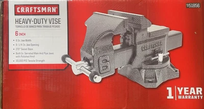 Тиски CRAFTSMAN Bench 6 дюймов с поворотным основанием модель 51856 ТЯЖЕЛЫЕ 37-1/2 фунта - Изображение 1 из 2