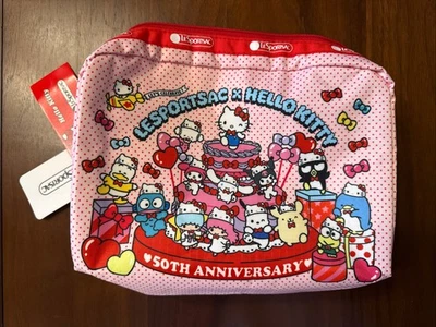 Bolsa cosmética retangular extra grande Lesportsac Hello Kitty 50º aniversário nova com etiquetas - Imagem 1 de 4