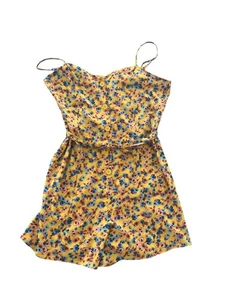 Primark Shorts Jumpsuit Playsuit Size 14 Women EU42 Mustard Yellow Floral Straps - Picture 1 of 8
