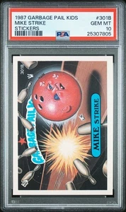PSA 10 GEM MINT 301B MIKE STRIKE 1987 GARBAGE PAIL KIDS STICKERS OS8 CARD - Picture 1 of 2
