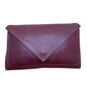 Vintage Burgundy Genuine Embossed Leather Envelope Clutch Bag Sz M - Picture 1 of 8