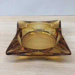 Vintage Dark Amber Brown Glass Ashtray MCM Cigar Cigarette Square Star Point - Picture 1 of 6