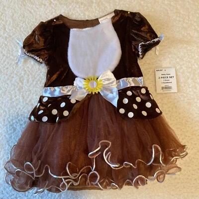 Bebé Ciervo Niña Infante 12/18 MO Tu Vestido Vacaciones Disfraz Marrón Terciopelo Lazo Foto 1 de 4