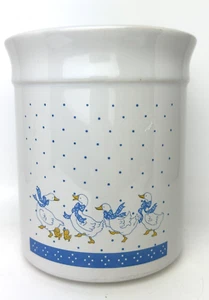 Vintage Country Geese Gosling White Blue Ceramic Canister Utensil Holder No Lid - Picture 1 of 9