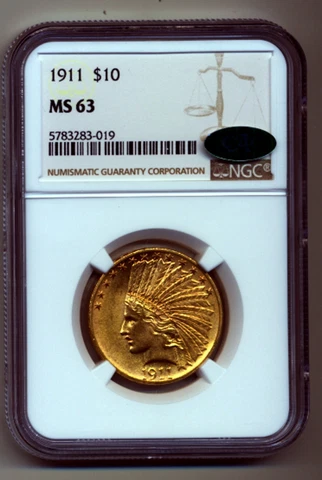 1911 NGC MS63 $10 Indian Gold Eagle CAC Cover