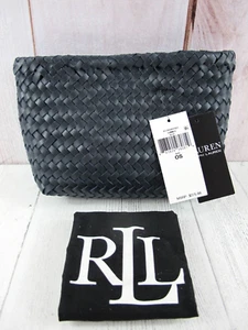 Lauren Ralph Lauren Merritt Kosmetiktasche aus gewebtem Leder sommerblau $ 275 ~ neu mit Etikett - Bild 1 von 10