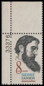 US 1446 Sidney Lanier 8c plate single UL 33376 MNH 1972 - Picture 1 of 1