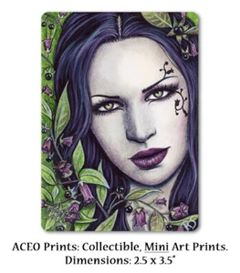 ACEO LE PRINTS Deadly Nightshade Belladonna Poison Flowers Portrait Gothic black - Picture 1 of 3