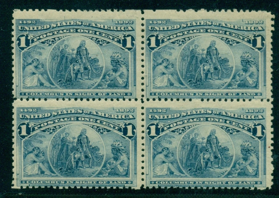 US #230, 1¢ deep blue, Block, of 4, og, 2NH/2LH, F/VF Scott $94.00 - Image 1 of 1