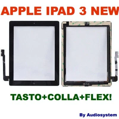 APPLEOEM VETRO+TOUCH SCREEN per APPLE IPAD 3 NEW TASTO BIADESIVO DISPLAY NERO A1416 A1430