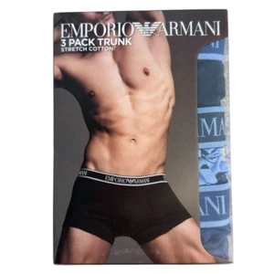 New Emporio Armani Cotton Trunk Boxer Brief 3-Pack Size Small Blue - Picture 1 of 8
