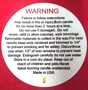 2" WARNING / CAUTION LABELS 100 LOT for LARGE CANDLES, Made in USA - Picture 1 of 1
