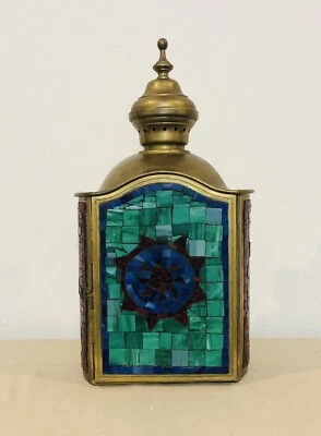 Lámpara/alique vintage raro de latón y mosaico de vitrales Foto 1 de 4