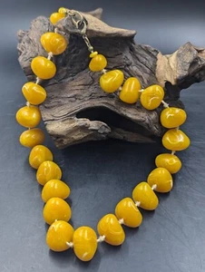 Vtg AGATHA PARIS Amber Tone Resin Knotted Irregular Beaded Necklace 20'' - Picture 1 of 8