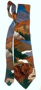 Vintage World Wildlife Fund (WWF) Grizzly Bear Men's Silk Necktie from 1991 - Picture 1 of 3