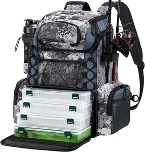 Fishing Tackle Backpack with Rod Holders & 4 Tackle Boxes, Outdoor Fishing Bag - Picture 1 of 35