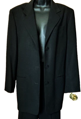 BILL BURNS Black Worsted Wool LONG Jacket & Pant SUIT - SZ 8  Jacket/ 10 Pants+ - Image 1 of 4