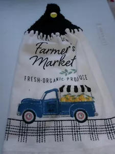 Asciugamano cucina NERO all'uncinetto FARMERS MARKET stampa camion cotone - Foto 1 di 1