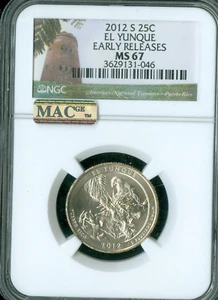 2012 S EL YUNQUE PARKS QUARTER NGC MS67 E.R. 2nd FINEST REGISTRY MAC SPOTLESS * - Picture 1 of 2