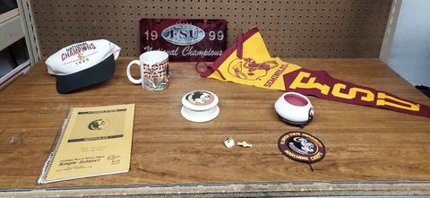 FSU Florida State Seminoles Fan lot Pennant, Cup, 1999 Champs Hat, Candle ,Pins Cover