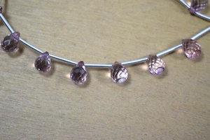 A++ Pink Amethyst Faceted Teardrop Untreated Gemstone 6" Craft Making Beads - Picture 1 of 9