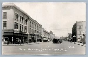 DEVILS LAKE ND KELLY AVENUE ANTIQUE REAL PHOTO POSTCARD RPPC - Picture 1 of 2