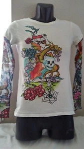 R.I.P. Skull Dragon Spider Roses KIDS WHITE LONG-SLEEVE T-SHIRT - SIZE 7-9 MED - Picture 1 of 1