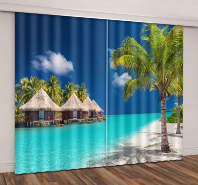 Impresión 3D Cortinas de Ventana Cortinas Bloqueadas Tela Isla Tropical Playa Palma Foto 1 de 4