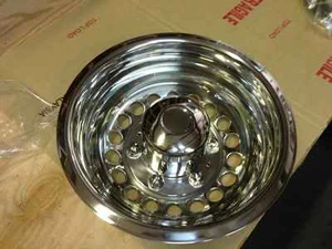 16" MERCEDES SPRINTER RV WHEEL SIMULATOR HUBCAP 18 HOLE REAR SNAP ON STAINLESS - Picture 1 of 4