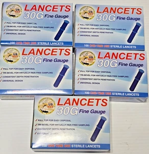 5 x US Med Medfine lancets 30G Fine Gauge Box of 100 (500 pieces total) - NEW - Picture 1 of 4