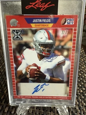 2021 Leaf Pro Set-1989 Autographs Justin Fields #PSA2  Red Leaf RC  /99 (AU, RC) - Image 1 of 3