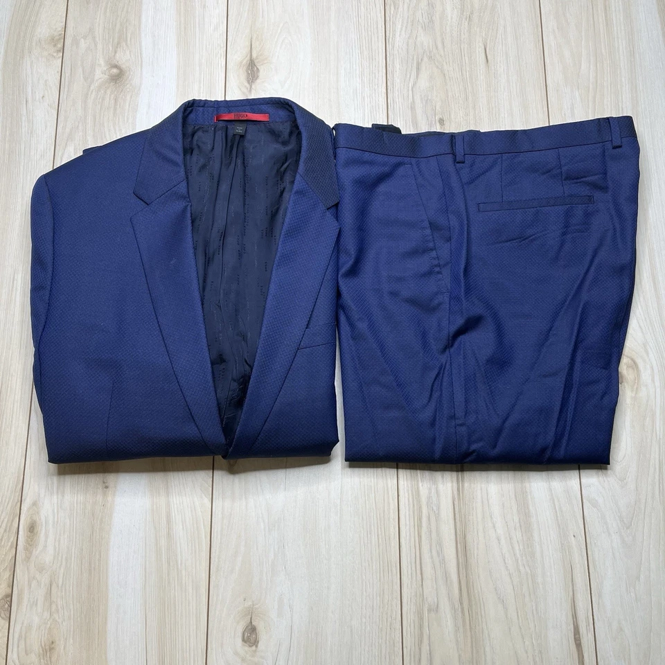 Traje Hugo Boss Hombre 2 Piezas Texturizado Azul Doble Ventilación Talla 42R/36x30 Moderno Foto 1 de 4