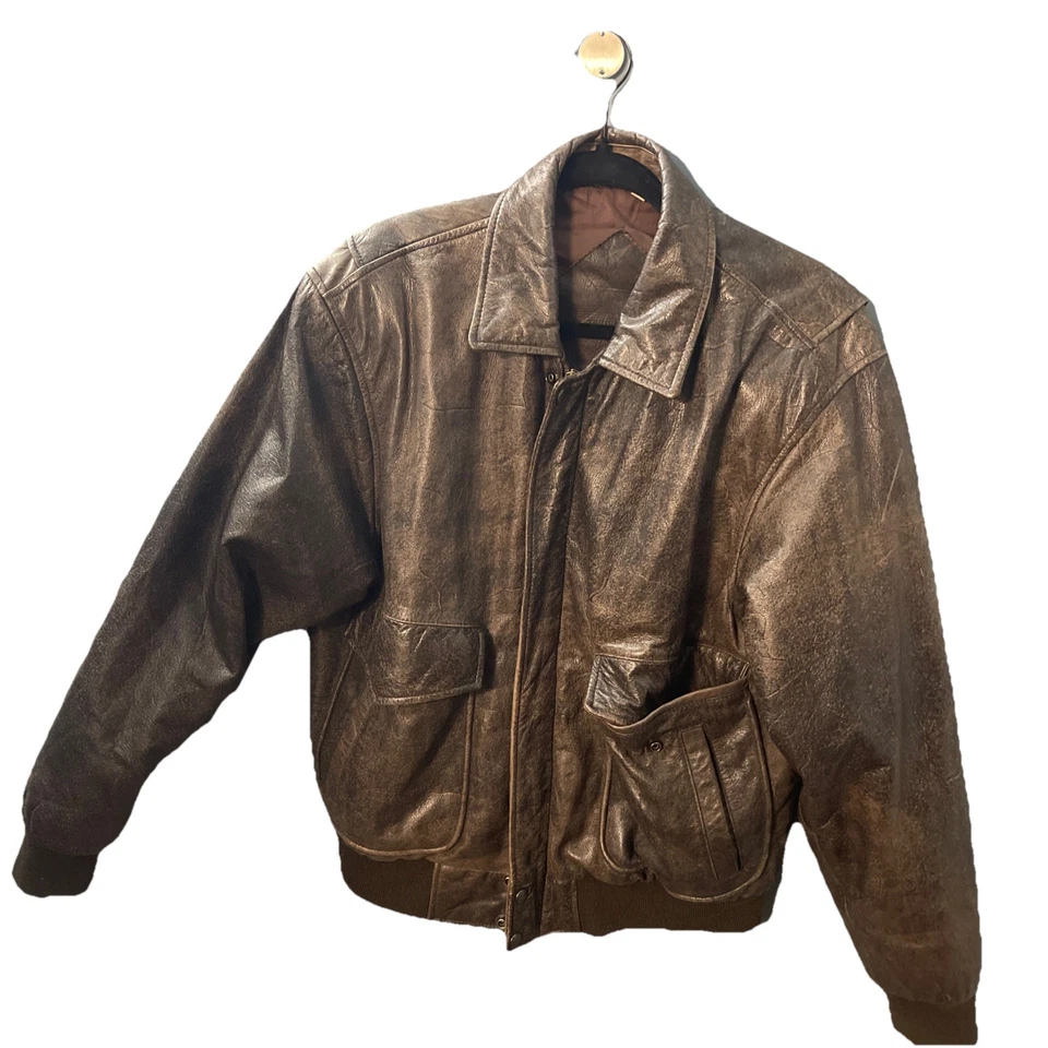 Chaqueta Bomber Roundtree & Yorke Cuero Marrón Envejecido Para Hombre Talla S Foto 1 de 4