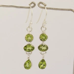 Pendientes colgantes de plata de ley 925 con peridoto natural de corte facetado AAA para regalo - Imagen 1 de 10