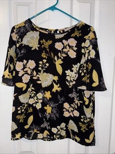 Top Ann Taylor Loft donna M schiena gialla floreale manica corta a campana Popover - Foto 1 di 6