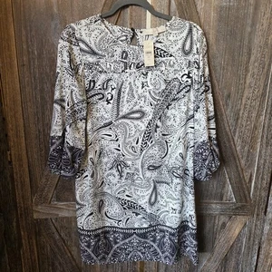 Ann Taylor LOFT Kleid Damen Gr. MP schwarz weiß Paisley leicht zierlich - Bild 1 von 9