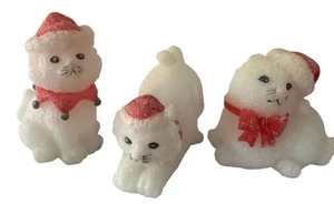 Set Of 3 Christmas Glitter Cat Figurines With LED Lights & Santa Outfits - Picture 1 of 7