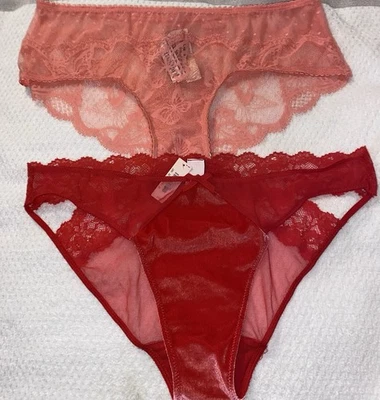 Victoria's Secret Bragas Descaradas Bragas Nuevas con Etiquetas 2 Pares LRG Sexy Encaje Malla Terciopelo Foto 1 de 4