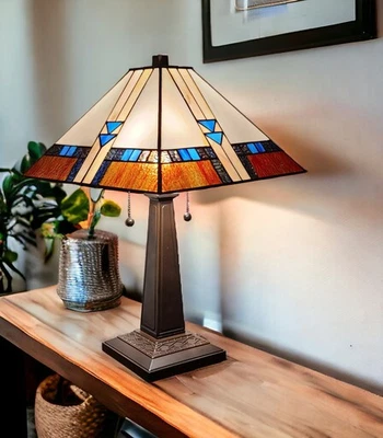 Lámpara de mesa con dos luces de metal marrón oscuro de 22" con Imperio blanco roto S... Foto 1 de 4