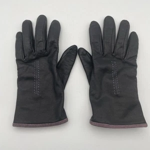Vintage schwarze Echtleder Fahrhandschuhe Damen Gr. Small lila Nähte - Bild 1 von 13