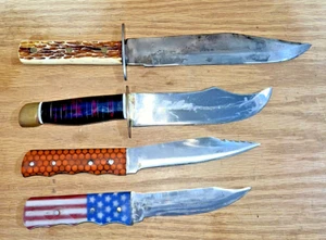 Lot Of 4 Handmade Fixed Blade Knives 5-3/4” to 9-1/2” One w/Sheath, see ohotos - Picture 1 of 6