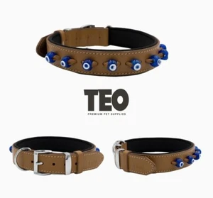 Teo Leder Hundehalsband Perlen Komfort braun blau handgefertigt Tierbedarf Tierpflege - Bild 1 von 11