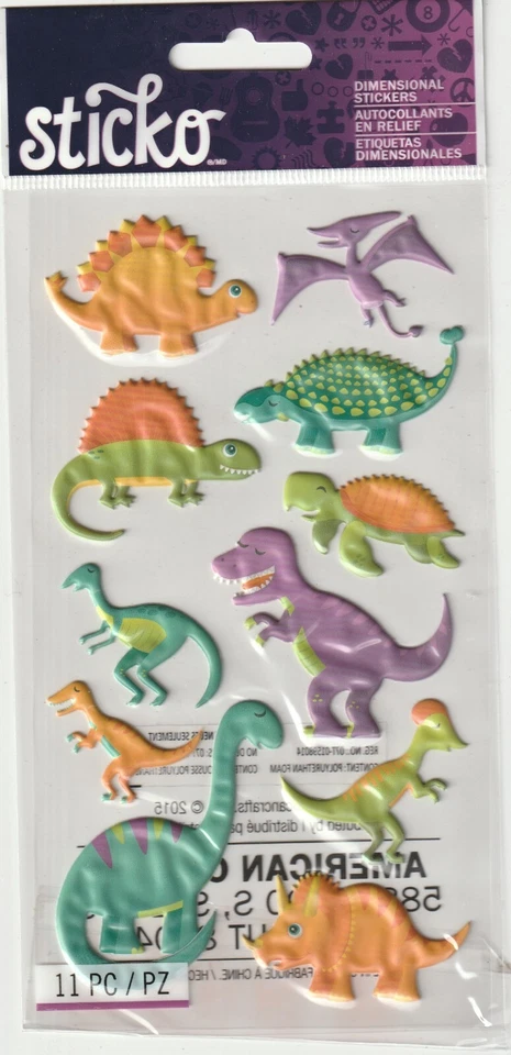 全新! Sticko DINOSAURS 主题 3D 贴纸 11 件 82964 快速免费送货! — 第 1/1 张图片