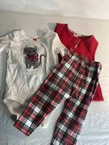Carter's Baby Girls Plaid Leggings Vest Shirt Cat Outfit Size 18 Months 3 Pc - Picture 1 of 2