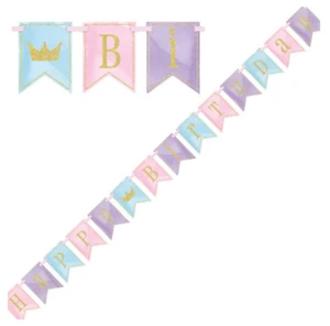 Princess Mermaid Themed Happy Birthday Banner Party Decoration Garland Bunting - Picture 1 of 1