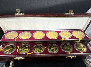 China Shenyang Mint Official Zodiac Medal 12Pcs Set / Gold Gilded, 1981 - 1992 - Picture 1 of 10