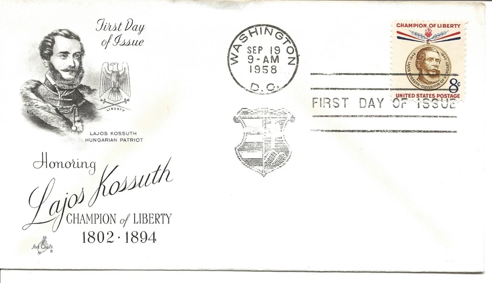 US Scott #1118, First Day Cover 9/19/58 Washington Single Kossuth - Image 1 of 1