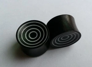 Pair ORGANIC Circles Target Crushed Bone Inlay Areng Wood Saddle Ear Plugs Gauge - Picture 1 of 6